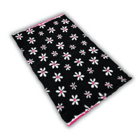 Pawstrading™ CHARCOAL GREY PINK DAISY Anti-Slip Backed Veterinary Fleece Bedding Vet Bed Mat