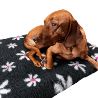 Pawstrading™ CHARCOAL GREY PINK DAISY Anti-Slip Backed Veterinary Fleece Bedding Vet Bed Mat