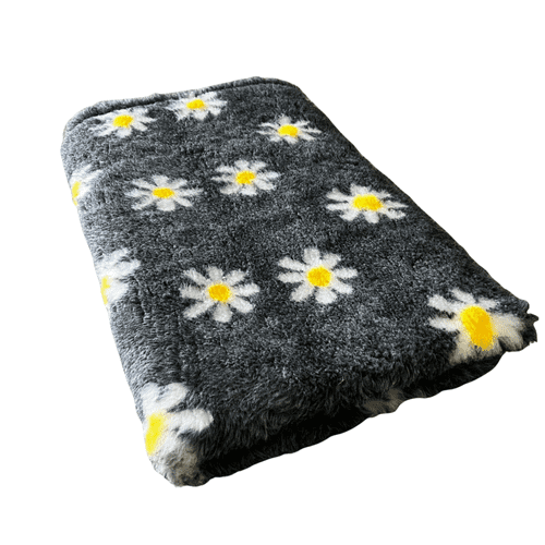 Pawstrading™ CHARCOAL GREY YELLOW DAISY Anti-Slip Backed Veterinary Fleece Bedding Vet Bed Mat