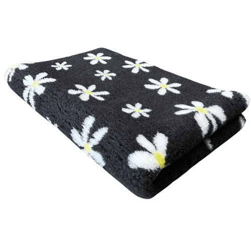 Pawstrading™ CHARCOAL GREY YELLOW DAISY Anti-Slip Backed Veterinary Fleece Bedding Vet Bed Mat