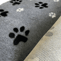 Pawstrading™ GREY DUO Anti-Slip Backed Veterinary Fleece Bedding Dog Bed / Mat (white/black Paws)