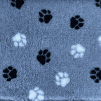 Pawstrading™ GREY DUO Anti-Slip Backed Veterinary Fleece Bedding Dog Bed / Mat (white/black Paws)