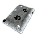 Pawstrading™ GREY DUO Anti-Slip Backed Veterinary Fleece Bedding Dog Bed / Mat (white/black Paws)