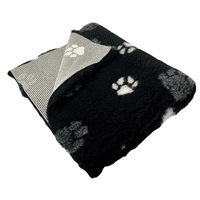 Pawstrading™ Premium Anti-Slip Backed Veterinary Fleece Bedding Dog Bed / Mat Black duo (Black/Paws)