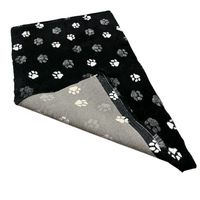 Pawstrading™ Premium Anti-Slip Backed Veterinary Fleece Bedding Dog Bed / Mat Black duo (Black/Paws)
