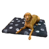 Pawstrading™ Premium Anti-Slip Backed Veterinary Fleece Bedding Dog Bed / Mat Black duo (Black/Paws)