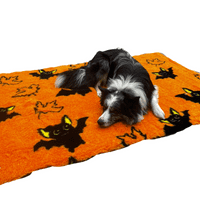 Pawstrading™ Premium Autumnal  HALLOWEEN Orange Bat Leaf Anti-Slip Backed Vet Bedding Fleece Bed