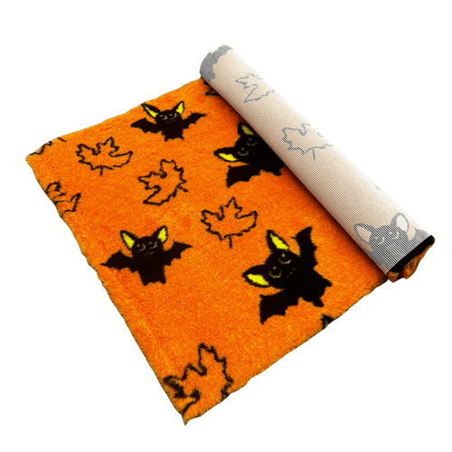 Pawstrading™ Premium Autumnal  HALLOWEEN Orange Bat Leaf Anti-Slip Backed Vet Bedding Fleece Bed