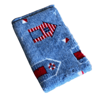 Pawstrading™ Premium BEACH HUT Design Blue Anti-Slip Backed Vet Bedding Fleece Bed