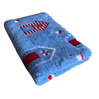 Pawstrading™ Premium BEACH HUT Design Blue Anti-Slip Backed Vet Bedding Fleece Bed