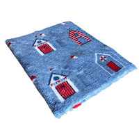 Pawstrading™ Premium BEACH HUT Design Blue Anti-Slip Backed Vet Bedding Fleece Bed
