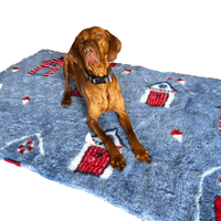 Pawstrading™ Premium BEACH HUT Design Blue Anti-Slip Backed Vet Bedding Fleece Bed