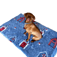 Pawstrading™ Premium BEACH HUT Design Blue Anti-Slip Backed Vet Bedding Fleece Bed
