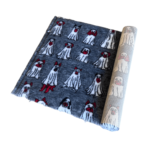 Pawstrading™ Premium  HALLOWEEN GHOST DOG Grey Orange Anti-Slip Backed Vet Bedding Fleece Bed
