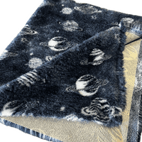 Pawstrading™ Premium Navy Cosmic Planets Vet bedWHITE Anti-Slip Backed Veterinary Fleece Bedding