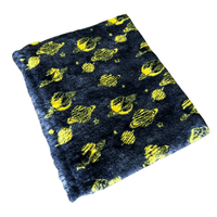 Pawstrading™ Premium Navy Cosmic Planets YELLOW Anti-Slip Backed Veterinary Fleece Vet  Bedding