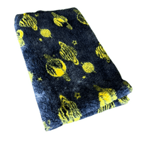 Pawstrading™ Premium Navy Cosmic Planets YELLOW Anti-Slip Backed Veterinary Fleece Vet  Bedding