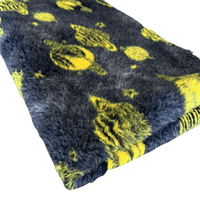 Pawstrading™ Premium Navy Cosmic Planets YELLOW Anti-Slip Backed Veterinary Fleece Vet  Bedding
