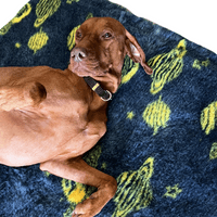 Pawstrading™ Premium Navy Cosmic Planets YELLOW Anti-Slip Backed Veterinary Fleece Vet  Bedding