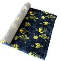 Pawstrading™ Premium Navy Cosmic Planets YELLOW Anti-Slip Backed Veterinary Fleece Vet  Bedding
