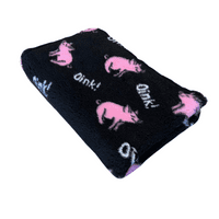 Pawstrading™ Premium PIG Oink BLACK Anti-Slip Backed Veterinary Fleece Bedding Vet Bed