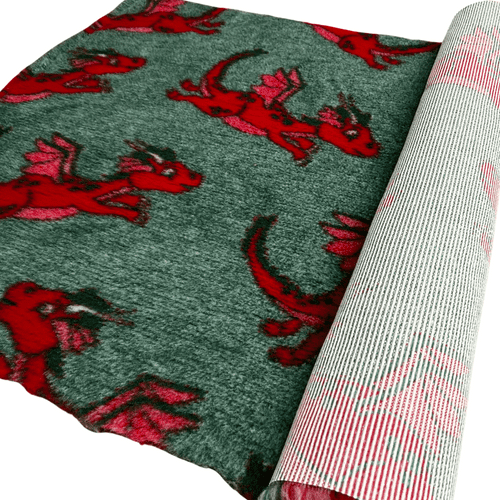 Pawstrading™ Premium RED DRAGON + GREEN Malb Anti-Slip Backed Veterinary Fleece Bedding Vet Bed