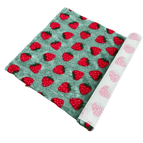 Pawstrading™ Premium STRAWBERRY Design Red Green Anti-Slip Backed Veterinary Vet Bedding Fleece Bed