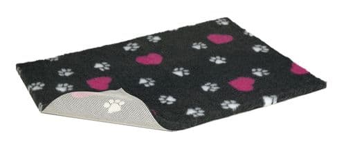 Petlife Non-Slip Contemporary Living Bedding Charcoal with Cerise Hearts and White Paws