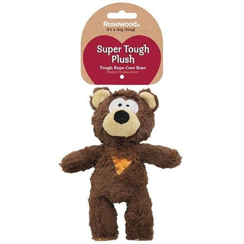 Rosewood Tough Plush Knot Rope Core Bear Dog Squeaky Toy 39036