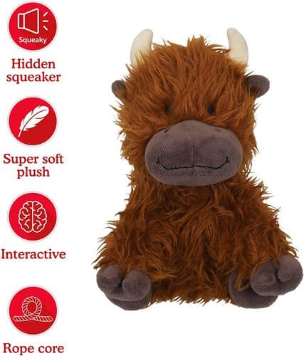 Rosewood Tough Plush Knot Rope Core COW Dog Squeaky Toy 39171