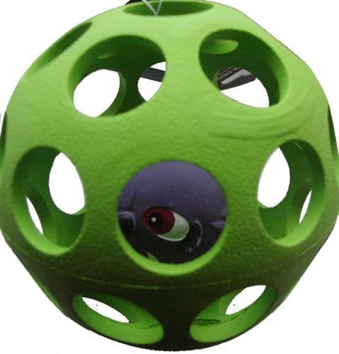 Rubber Lattice Football Dog Cage Toy - Tug/Bungee/Fleece Handle Stuffed /Squeaker