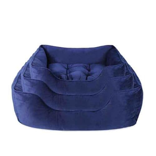 Velvet Navy Box Dog Bed Nest Side - Removable Middle