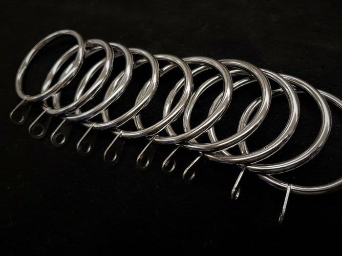 10 Silver Chrome Curtain Pole Rings - for 28mm - Metal rod ring and eye hooks