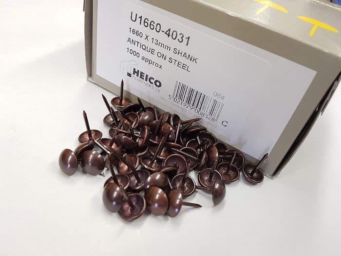 1000 ANTIQUE ON STEEL UPHOLSTERY NAILS - FURNITURE STUD
