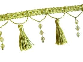 10mts delicate 6.5cm beaded curtain tassel fringe trimming Lime green trim braid