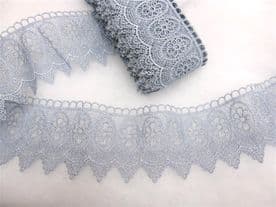 13.7mt Silver Blue Steel Guipure Lace 8cm Wide Trimming Decoration