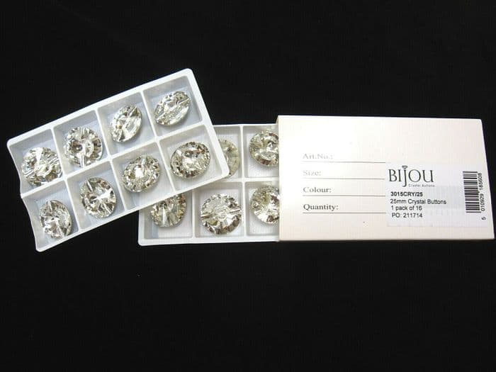16 Crystal Buttons 25mm Diameter Clear Glass Round sew On 3015 Elements