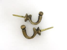 2 Antique brass curtain tassel hooks - Ball tie back wall hooks SOLID STRONG