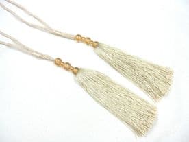 2 Beige Curtain Tassel Tie Backs Drape Tiebacks 18cm tassel length