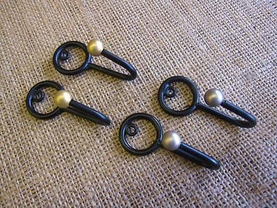 2 Black wire loop & ball curtain tassel hooks. Wall - coat hooks