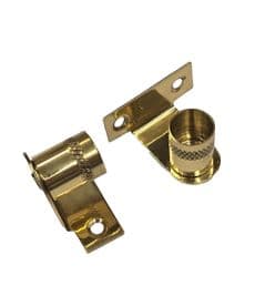 2 Brass 12mm Curtain Rod Recess Brackets - Cranked Pole Support Rod Sockets