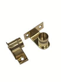 2 Brass 9mm Curtain Rod Recess Brackets - Cranked Pole Support Rod Sockets