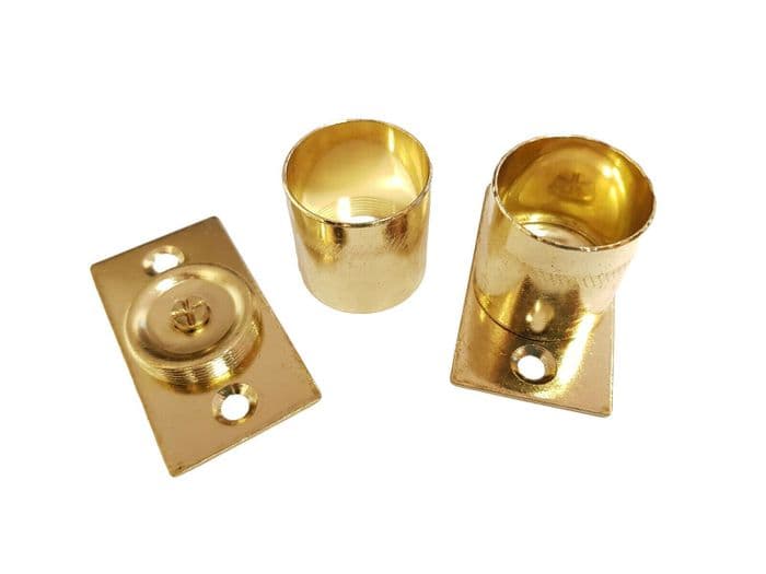 2 Brass Cranked Curtain Rod Recess Brackets 25mm Pole Support Brackets Sockets End Fix