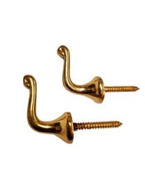 2 Brass Curtain Tassel Hooks Small Simple Single Screw Hole Design 3.8cm Rebbeca