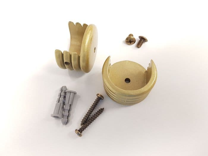 2 Brass Metal BRUVA Recess Pole Brackets 28mm Curtain Wardrobe Rail Supports