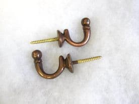2 Bronzed Copper curtain tassel hooks - 4cm wall ball hooks - Fabric drape hooks