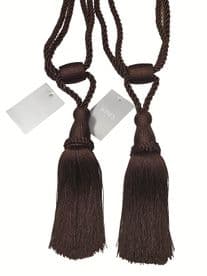 2 Brown Monaco Barrel Curtain Tiebacks Tie Backs Fabric Drape Ropes Per Pair