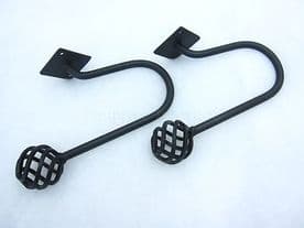 2 Cameron Fuller Black Wrought Iron large metal curtain hold backs holdbacks
