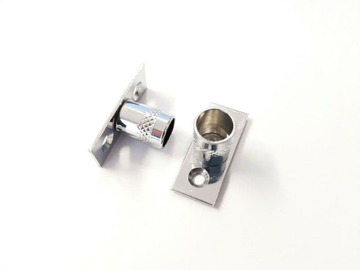 2 Chrome Curtain Rod Recess Brackets 10mm Pole Support Brackets Net Voile Socket