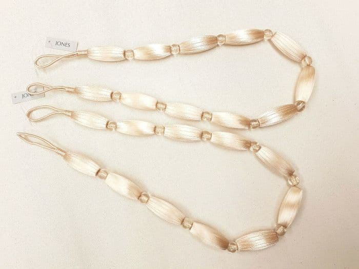 2 Cream Curtain Bead Rope Tie Backs Pimlico HB660/CRE Pair Fabric Drape Tiebacks